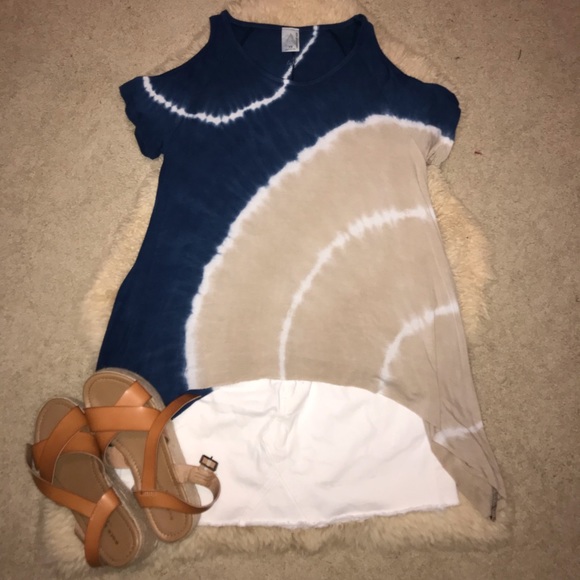 American Age Tops - Tie Dye Cold Shoulder Top